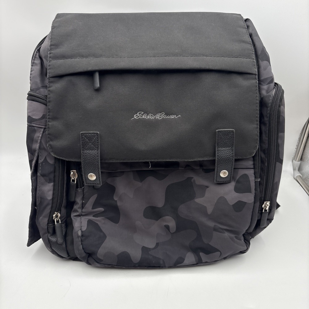 Eddie Bauer Valley Backpack Diaper Bag Camo Black, 10 Pockets, Spacious